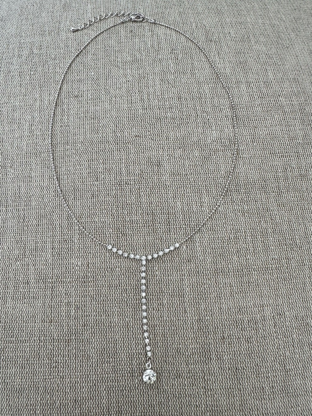 Silver Rhinestone Y Drop Lariat Necklace Crystal Pendant